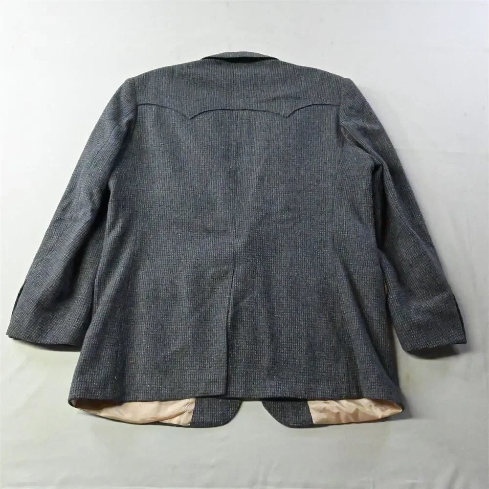 Vtg Pagano West 48L Blue‎ Tweed Wool Western Yoke Mens Blazer Jacket Sport Coat